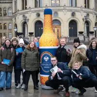 inflatable bottle in urban environment