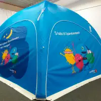 Sparbank advertising tent with colorful illustrations